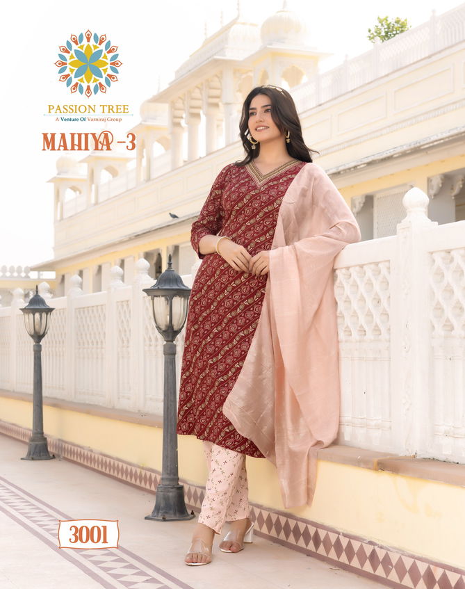 Mahiya Vol 3 By Passion Tree Rayon Gold Printed Kurti With Bottom Dupatta Orders In India
